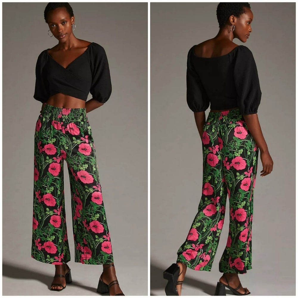 Anthropologie Maeve The Saria Smocked Wide-Leg Pants